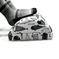 thumbnail image 5 of Nautical Foot Rest, Marine Theme Hand Drawn Monochrome Fishes Pattern in Sketchy Style, Non-Slip Backing Adjustable Ergonomic Memory Foam Leg Support for Office, Charcoal Grey and White, by Ambesonne, 5 of 5