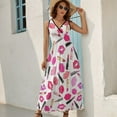 thumbnail image 5 of Pretty Lipstick Lip Prints Lipsticks Pattern Womens Night Club Maxi Dress V Neck Sleeveless Bohemia Long Dresses, 5 of 9