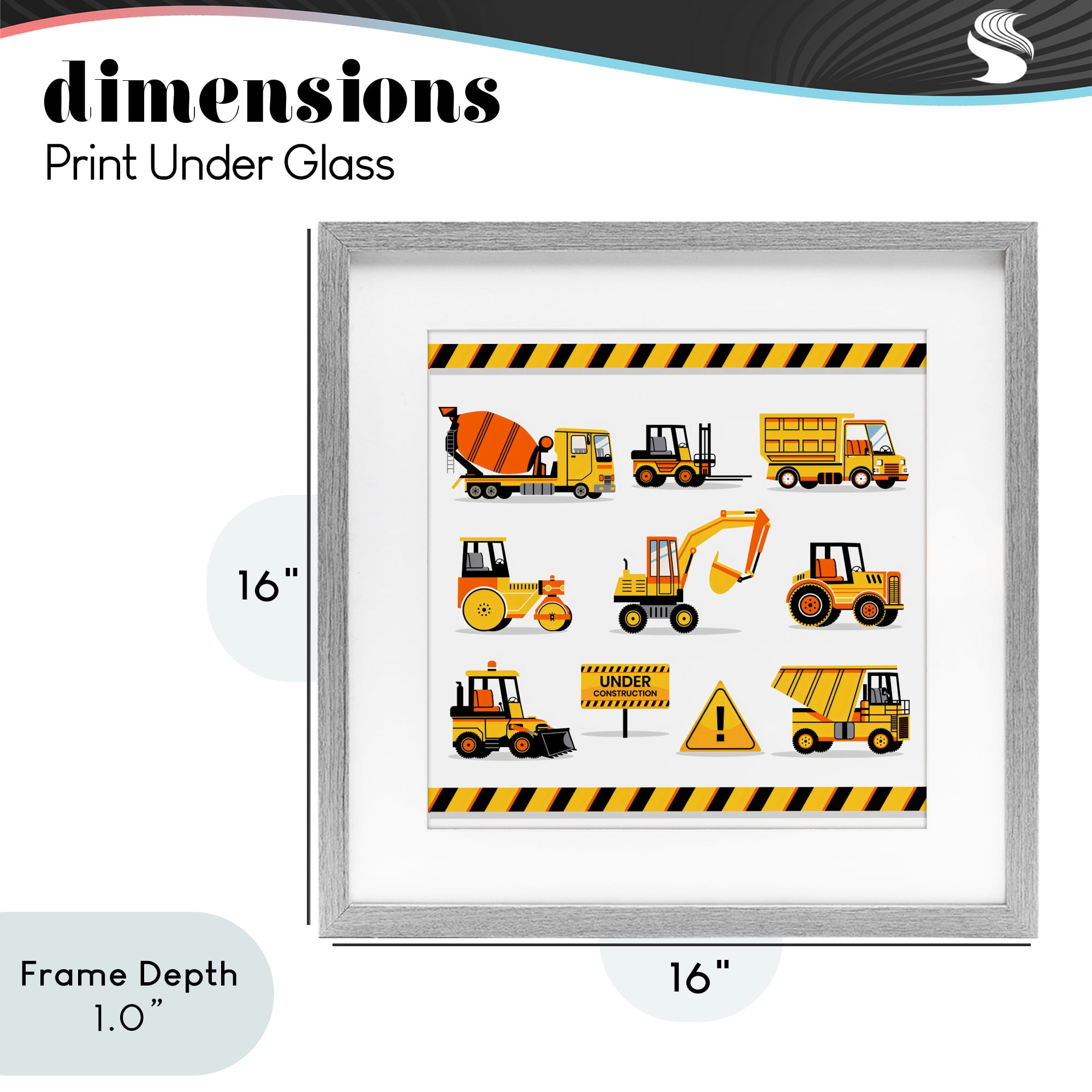 Stupell Industries Construction Vehicles with Warning Gray Framed Print Under Glass, design by Creative Studio