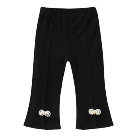 

Jgppe Flare Pants for Baby Girl Toddler Trendy Soft Solid Color Ribbed Girl Bow Casual Pants Spring Fall