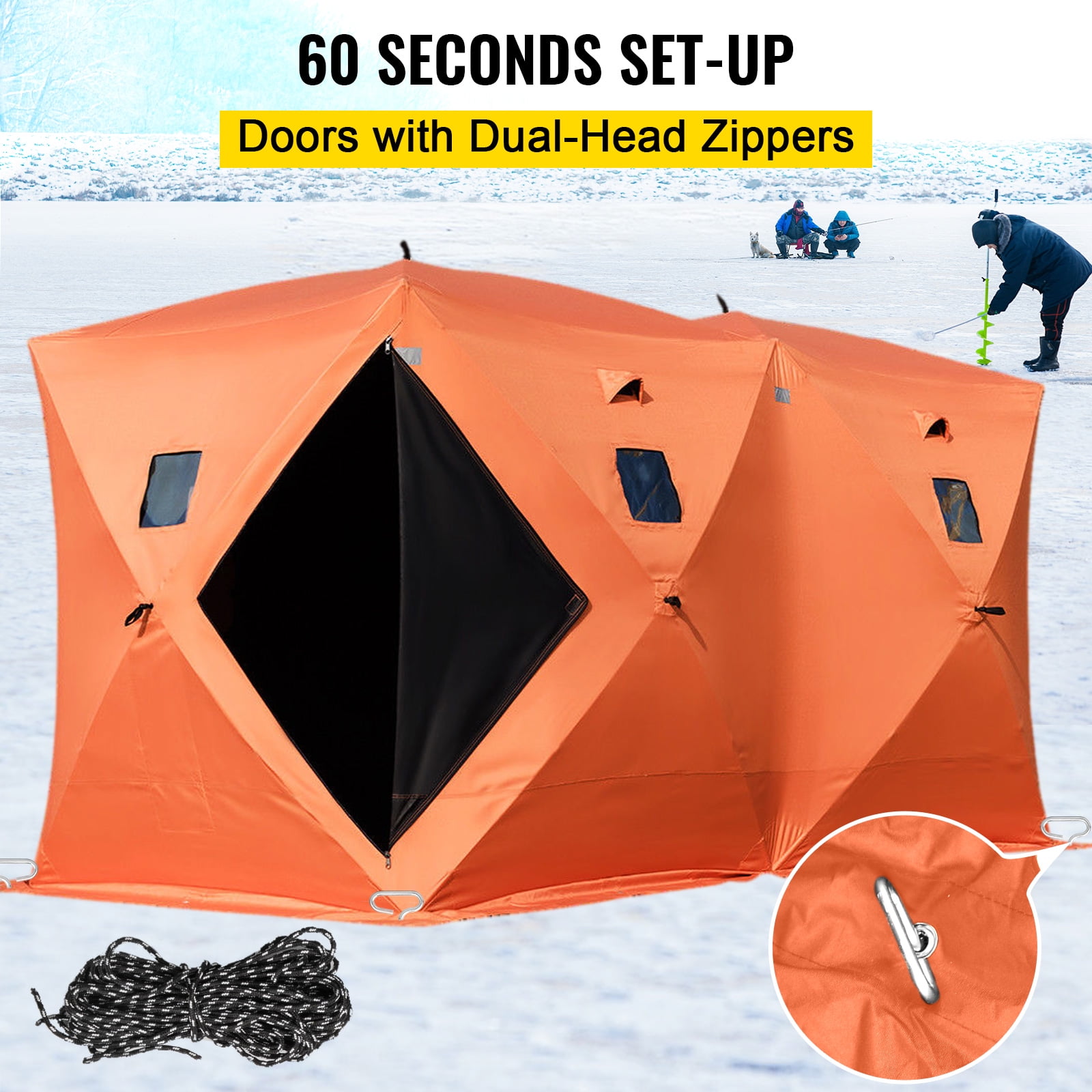 VEVOR 8 Person Ice Fishing Shelter Pop Up Portable Insulated Ice Fishing Tent Waterproof Oxford Fabric Orange Walmart