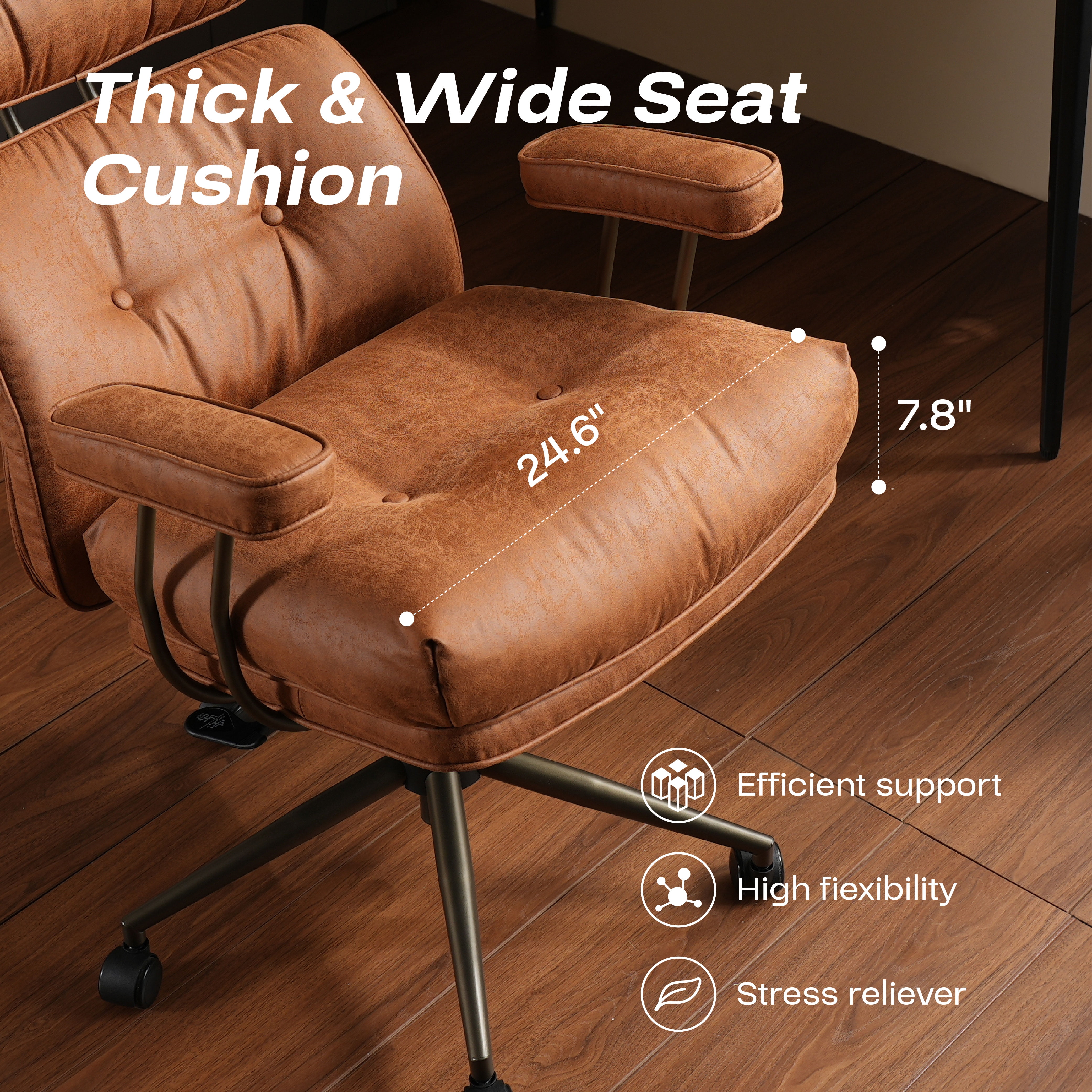 Toject Ergonomic Office Chair, High Back Big Comfy Home Office Chair with Lumbar Support, Mid-Century Modern Computer Executive Office Chair, Brown