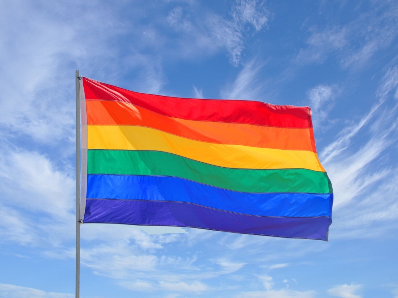 3x6 Embroidered Sewn Nylon Rainbow Gay Pride Lesbian Rainbow Flag Fan Bunting 