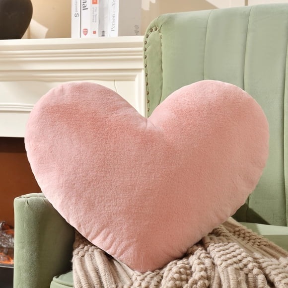 Cojín con forma de corazón, piel sintética de conejo supersuave, en forma de corazón, Vodoie