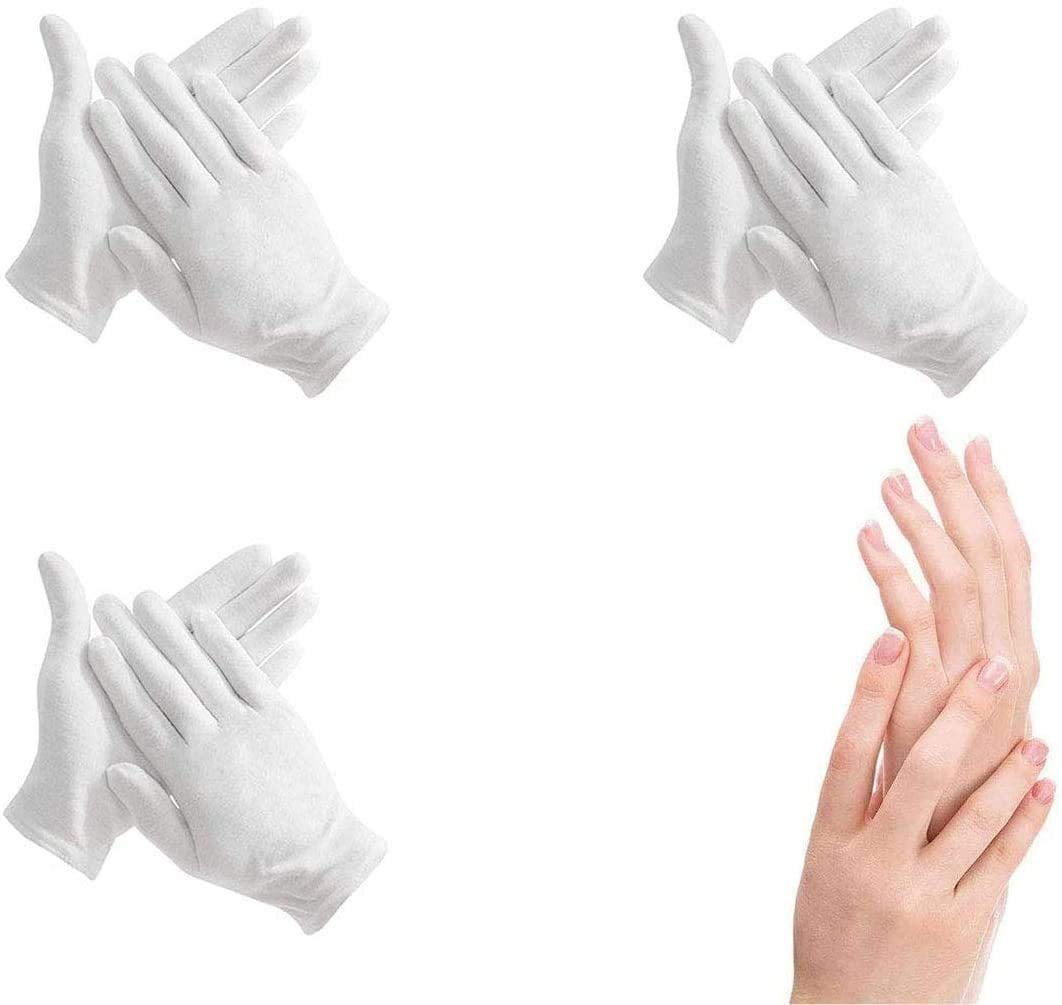 3 Pairs Moisturizing Gloves Over Night Bedtime White Cotton Cosmetic