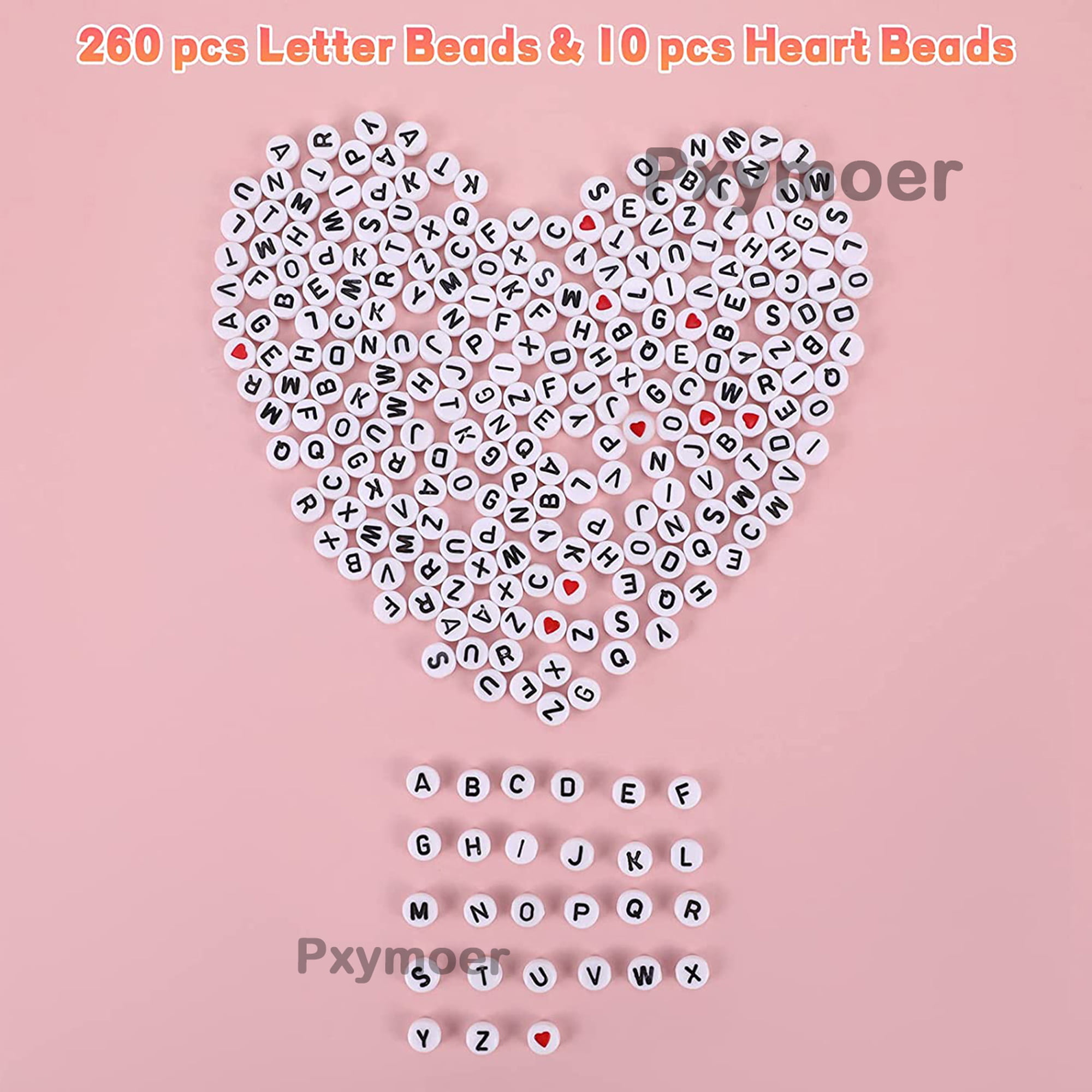 Coral Pink Letter Beads, Heart Alphabet Beads, Name Beads for Custom  Bracelet, Letter Beads for Necklace, 7mm Beads 