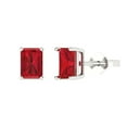 thumbnail image 2 of 2.0 Ct Emerald Cut Studs Red Ruby 14K White Solid Solid Gold Everyday Dainty Earrings Push Back, 2 of 7