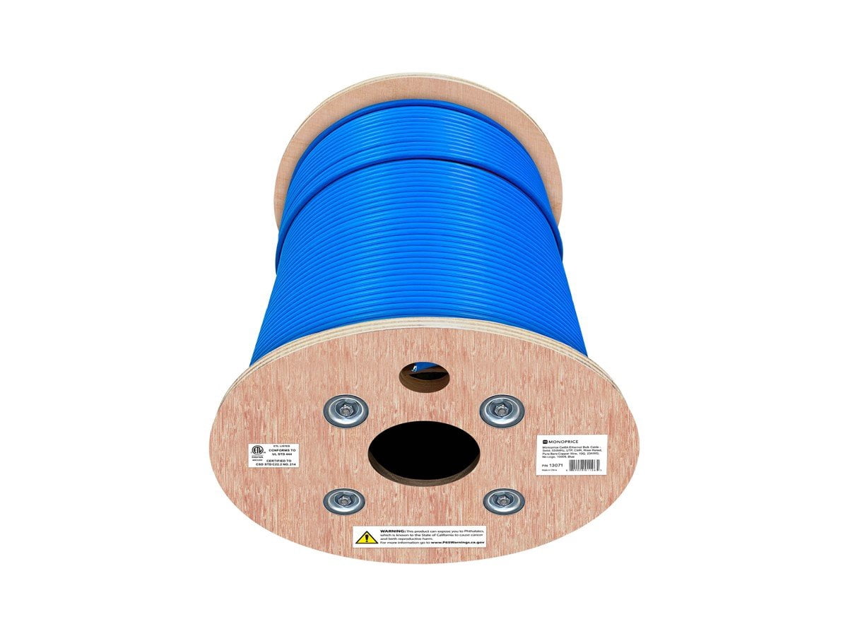 Monoprice Cat6A Ethernet Bulk Cable - 1000 Feet - Blue | Network Internet Cord - Solid, 550Mhz, UTP, CMR, Pure Bare Copper Wire, 10G, 23AWG, No Logo