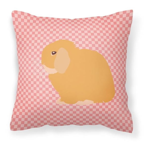 Carolines Treasures BB7968PW1414 Holland Lop Rabbit Pink Check Fabric Decorative Pillow, 14 x 14 in.