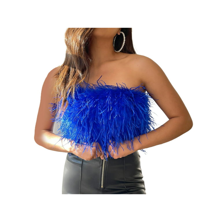 Faux Fur Crop Top Out Corset Women Feather Camisole Push Up