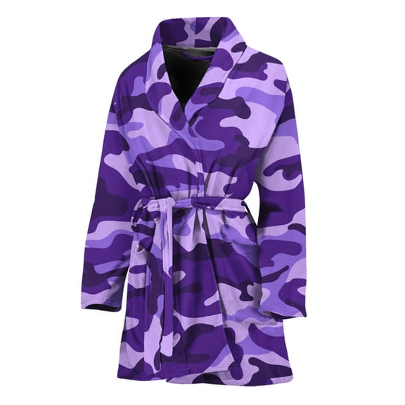Purple Camouflage Women Bathrobe One Size Univeral Fits, Camo Camouflage Fashion Lightweight Plush Fleece Long Robe For Women