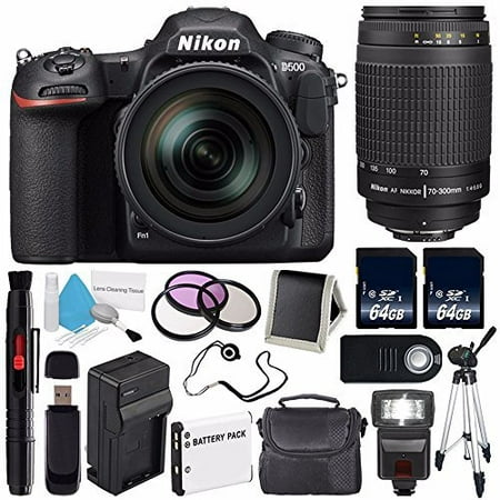 Nikon D500 DSLR Camera with 16-80mm Lens (International Model) No Warranty + Nikon 70-300mm f/4.0-5.6G Lens + Carrying Case + Universal Wireless Remote Shutter Release