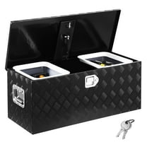 VEVOR Heavy Duty Aluminum Truck Bed Tool Box, Stripes Plated Tool Box with Sliding Shelf, Side Handle, Lock & Keys, Storage Toolbox Chest for Trailer, Pickup, Truck Bed, RV,35.4"x14.6"x14.6",Black