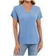 thumbnail image 2 of mfyjkho Tops Para Mujer, Camiseta Holgada Informal De Color Liso Con Cuello En V Y Manga Corta Raglán Para Mujer Tops Para Mujer M, 2 of 7