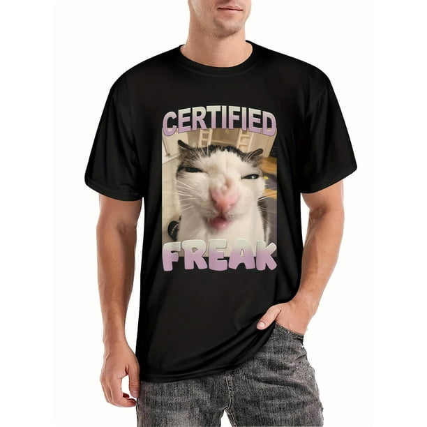Camiseta divertida con meme de gato, divertida y divertida para hombre. Camiseta gráfica y divertida para hombre. Camiseta de manga corta, novedosa, versión clásica, cuello redondo. Camisetas de ocio.