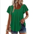 thumbnail image 2 of Olyvenn Women’s Shirts Dressy Casual Ruffled Short Sleeve Blouses Loose Fit Pleated Front Tees Summer Tunic Tops Green M, 2 of 7
