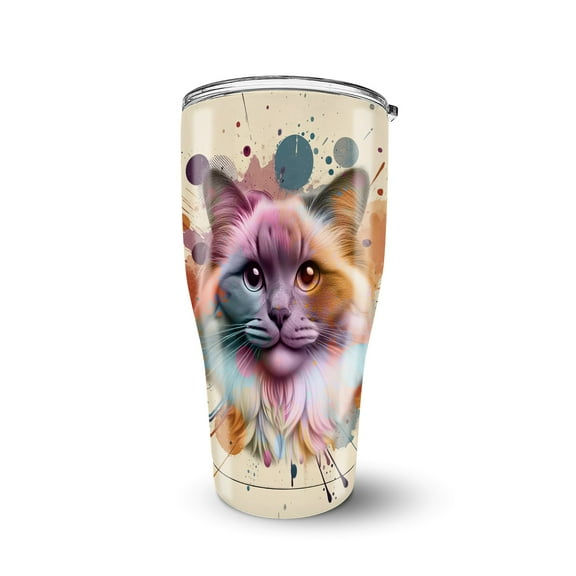 Ragdoll Portrait Watercolor Vintage Retro Styles 30oz Stainless Steel Tumbler Insulated Cup with Lid Cat Lover Kitten Owner Gifts Idea - 00001