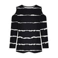 thumbnail image 5 of cllios Stripes Shirts for Women Summer Dressy Casual 3/4 Sleeve Tshirts Fashion Cold Shoulder Crewneck Blouses 2024 Going Out Blouse Tops, 5 of 5