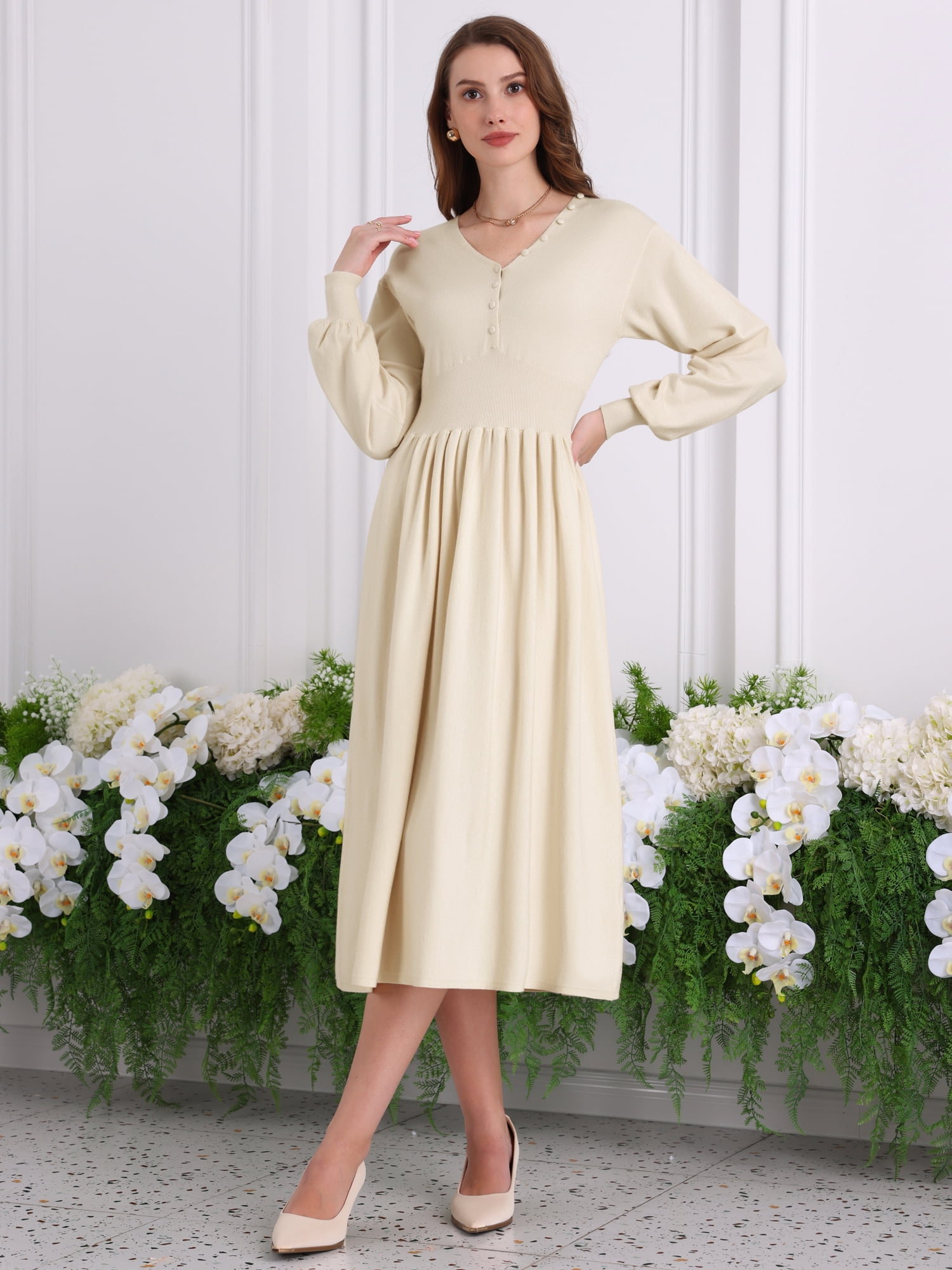 DARING DIVA Long Sleeve Sweater Ribbed Knit Midi A-Line Dress 2XL Beige