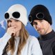 thumbnail image 2 of Gorros sin ala con gafas para hombres y mujeres, de color sólido, para otoño e invierno, de forro polar grueso y cálido, gorros de punto de moda para parejas, 2 of 5