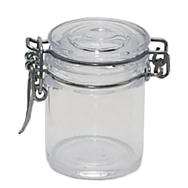 12 Plastic Cylinder Jars with metal clamp lid closure canister 2.25" tall 1.75" wide (12 count