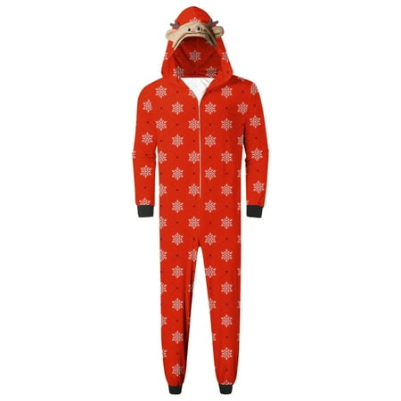 

TUWABEII Christmas Adult Onesie Pajamas for Men Parent-child Warm Set Printed Home Wear Hoodid Dads Jumpsuit Father s Day Gift