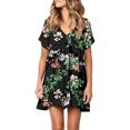 thumbnail image 2 of Fridja Robe pour Femmes Impression Personnalisée Longueur Genou Manches Courtes Robe Drapée, 2 of 9