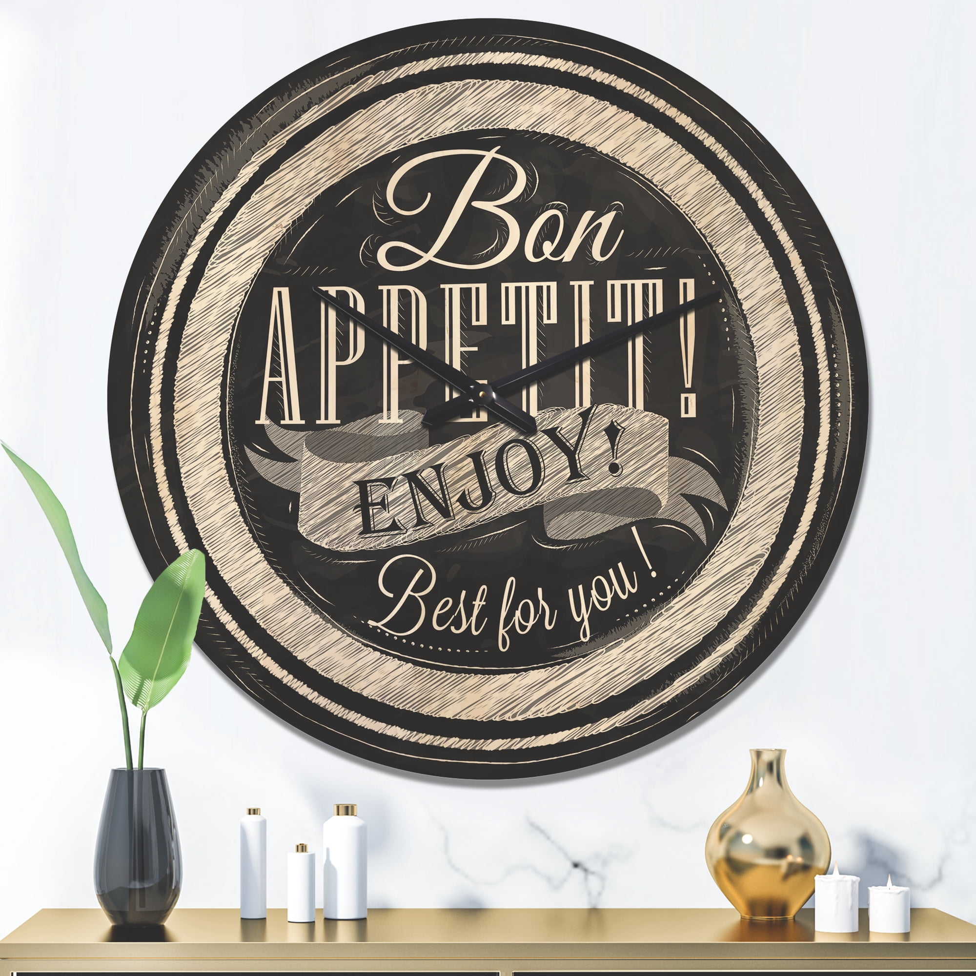 Designart 'Quote Lettering on a Plate' Modern Wood Wall Clock