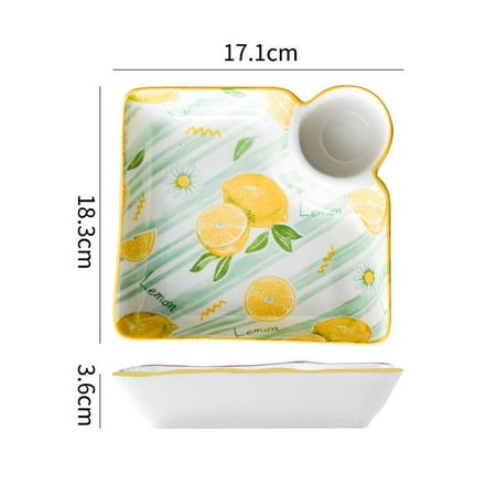 

New Kitchen Tableware Ins Creative Net Red Ceramic Plate Dumpling Plate Hand Painted Cute Children Breakfast Fruit Grid Plate