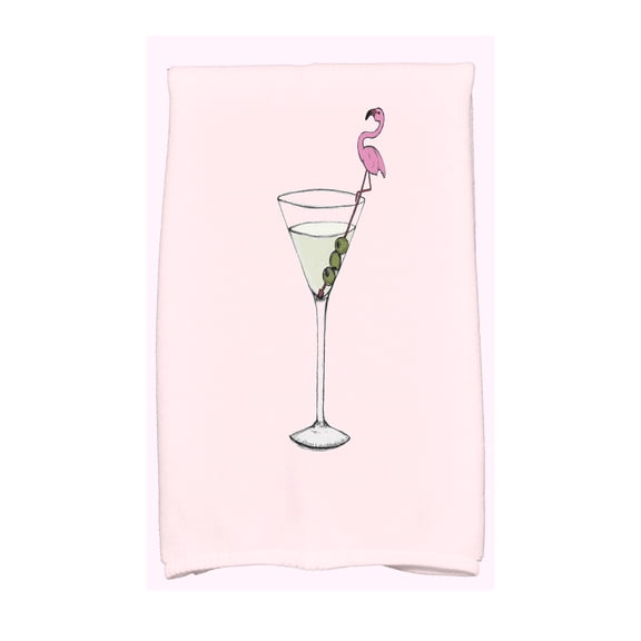 Simply Daisy, 16 x 25 inch, Martini Glass Flamingo, Geometric Print Kitchen Towel, Pink