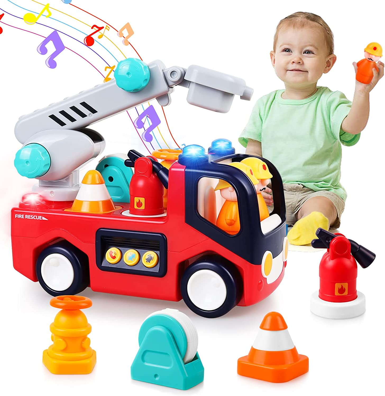 NPET Baby Toys 1218 Months Musical Fire Truck Toys for 1 2 3 Year Old