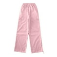 thumbnail image 5 of MKOSPLRT Girls' Cargo Parachute Pants with Pocket 5-16 Years High Elastic Waist Ruched Knee Wide Leg Pants Solid Athletic Jogger Pants, 5 of 5