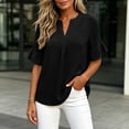thumbnail image 5 of ClodeEU Women's Faux Linen V Neck Ruffle 3/4 Sleeve Blouse,Casual Loose Fit Solid Color Top Black,Women's Plus S, 5 of 8