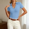 thumbnail image 2 of Daznico Women's Ribbed Knit V Neck Collared Short Sleeve Slim Fit Polo Top Casual Summer,S, 2 of 4
