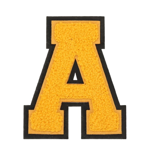 Parches de letras de chenille de 4", Parches de iniciales de chenille amarillos (Letra A)