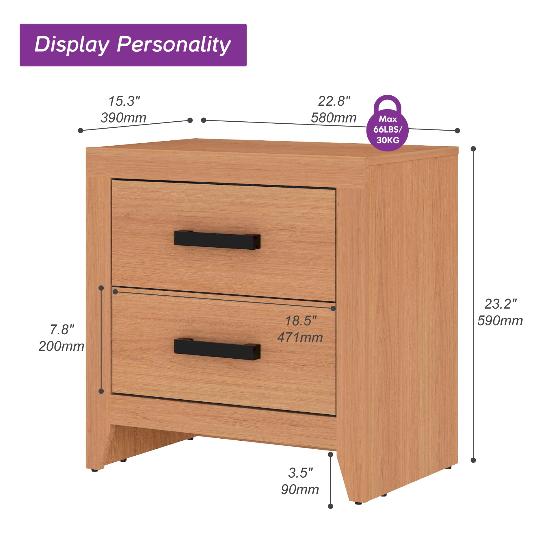 Set of 2 Farmhouse Rustic Wooden Nightstand With 2 Smooth‑Glide Storage Drawers,Solid‑Base Bedside End Table,Multi‑Purpose Accent Side Cabinet For Bedroom,Living‑Room,Mocha