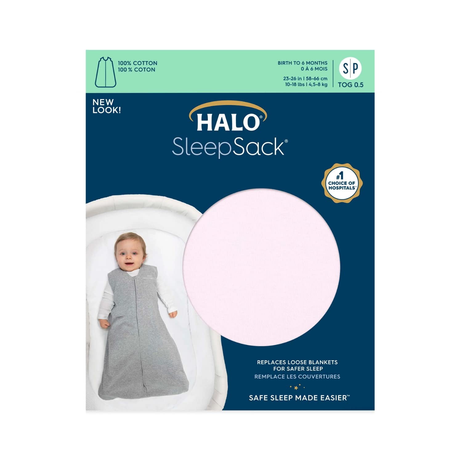 HALO◦ SleepSack◦ Wearable Blanket, 100% Cotton, Soft Pink, Girls, Infant Girls, Small, 0-6 Months