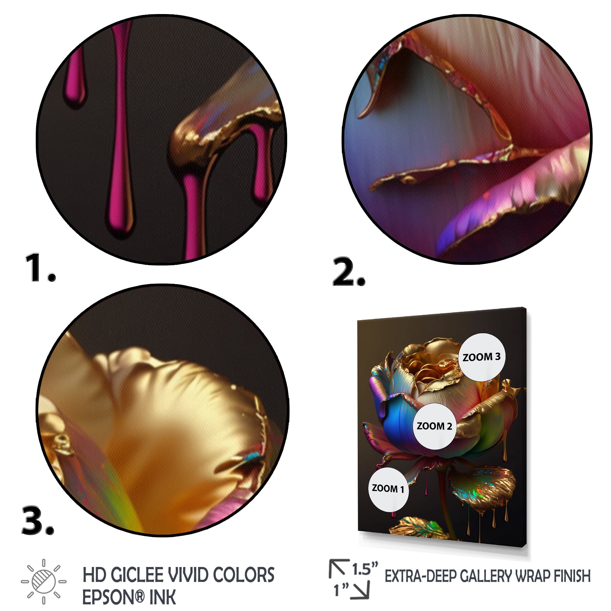 Designart Rainbow Peony Liquid Gold Drips Hyper IV Canvas Wall Art