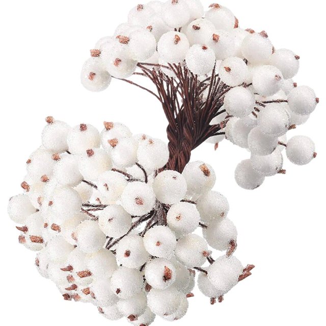 Bayas artificiales de acebo de doble cabeza para decoración de fiesta, miniestambre de cereza de simulación, esmerilada, para boda y Navidad, 100/20 piezas