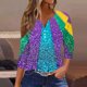 thumbnail image 1 of Puntoco Blusa informal de cuello redondo con mangas 3/4 cortas y estampado a la moda para mujer, 1 of 5