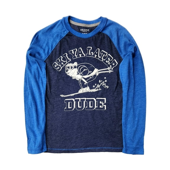 Arizona Boys Blue "Ski Ya Later DUDE" Long Sleeve Tee Shirt T-Shirt Medium 10-12