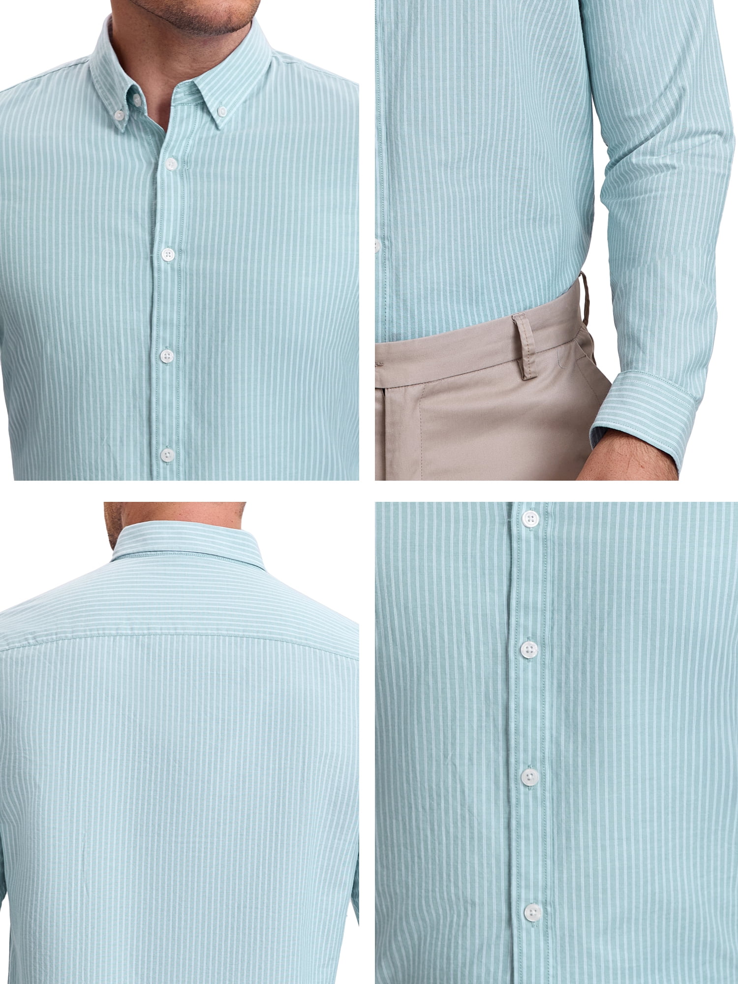 DARING DIVA Men's Stripes Long Sleeved Button Down Business Dress Shirts L Light Green