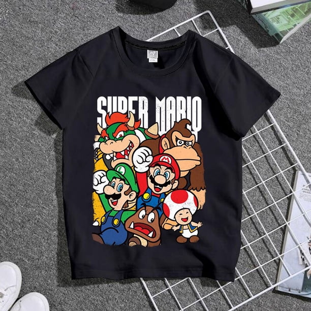 Camiseta de algodón puro con estampado de Super Mario, ropa para el hogar, vestido familiar para padres e hijos, camisas suaves y bonitas de verano 03 zhangmengya LED