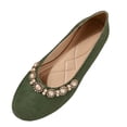thumbnail image 2 of BRGZLK Women's Flats Shoes Summer Fashion Casual Versatile Round Toe Pearl Rhinestone Slip-On Flat Shoes Soft Sole Elegant Comfortable Flats Green 8.5, 2 of 8