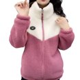 thumbnail image 2 of Joernso Women's Fuzzy Fleece Jacket Zip Up Stand Collar Sherpa Coat Fall Winter Color Block Warm Outerwear with Pockets, 2 of 8