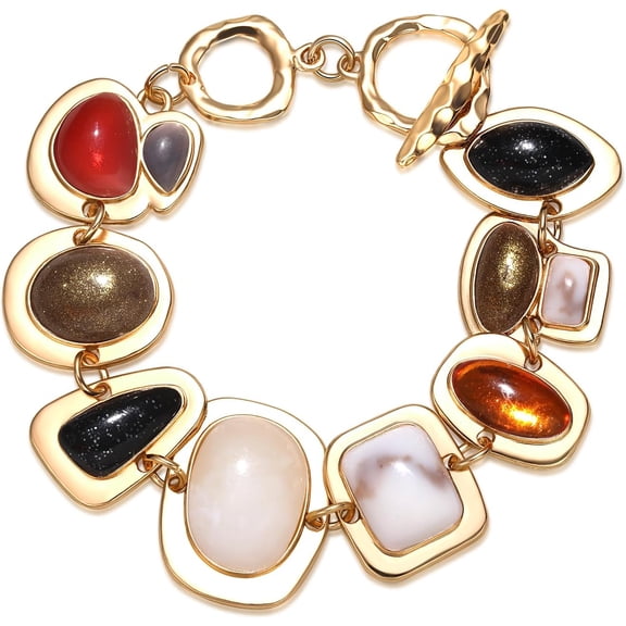 Soleilie Gold Multi-Gemstone Charm Bracelet for Women Colorful Vintage Resin Gem Bracelet Jewelry Gifts