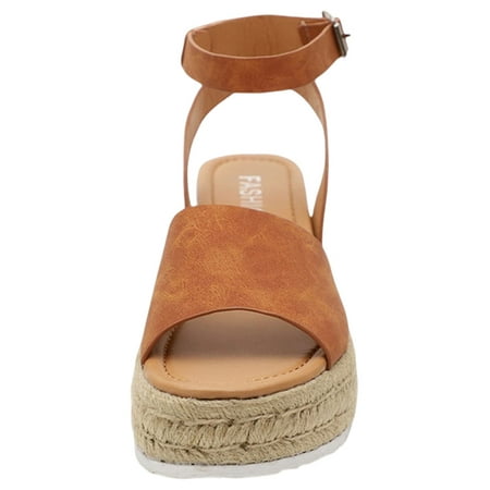 

Daeful Womens Dress Sandal Summer Espadrilles Peep Toe Platform Sandals Party Non-Slip Buckle Ankle Strap Beach Shoes Brown 8.5