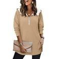 thumbnail image 5 of Womens Tops Half Zip Hooded Drawstring Solid Color Pocket Sweatshirt,Blouse for Women Khaki M, 5 of 6