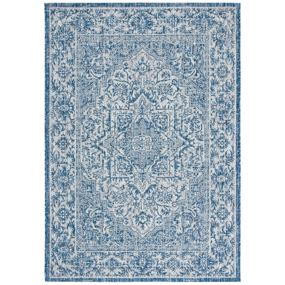 SAFAVIEH Courtyard Joey Medallion Indoor/Outdoor Area Rug, Navy/Light Grey, 6'7" x 9'6"