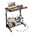 thumbnail image 7 of Hassch Movable Rolling Laptop Table with Power Outlet, Height Adjustable Computer Table with Open Shelves for Living Room Bedroom, Space Saving, Brown, 7 of 7